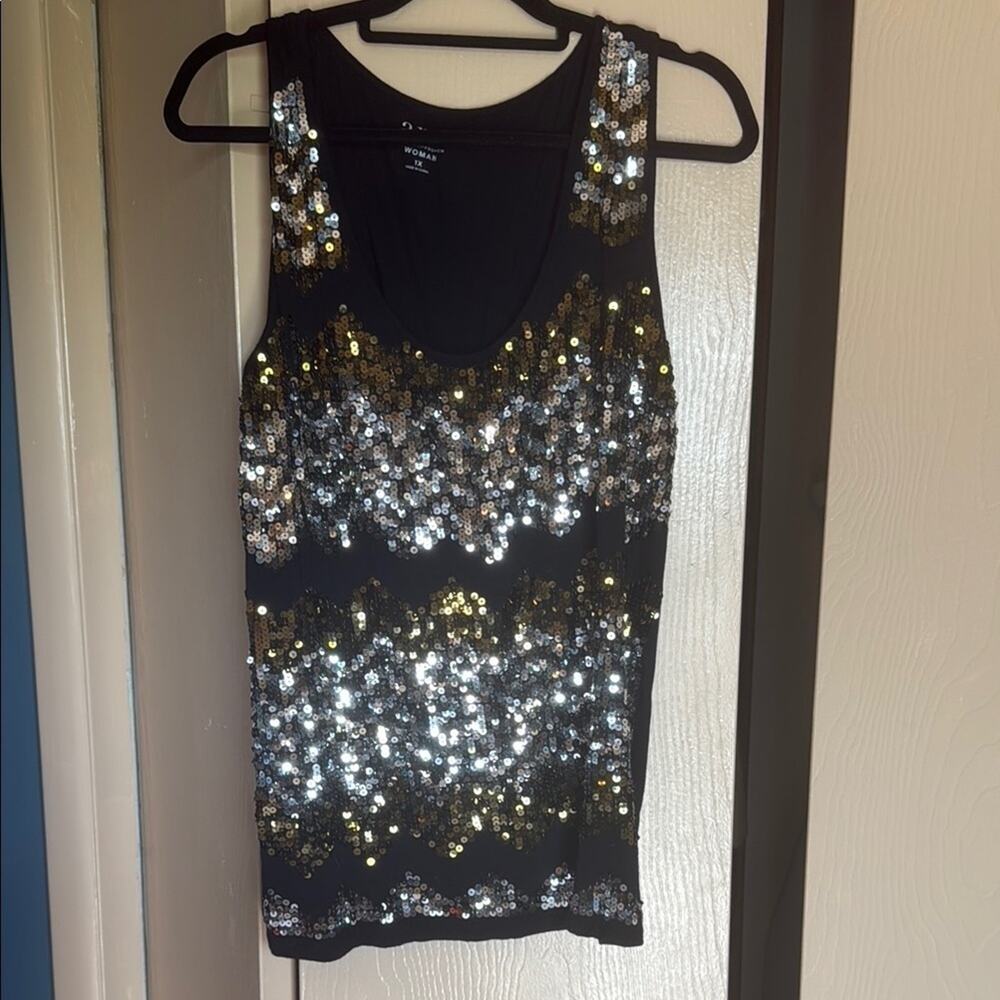 a.n.a Black Sequin Fitted Sleeveless Tank Top